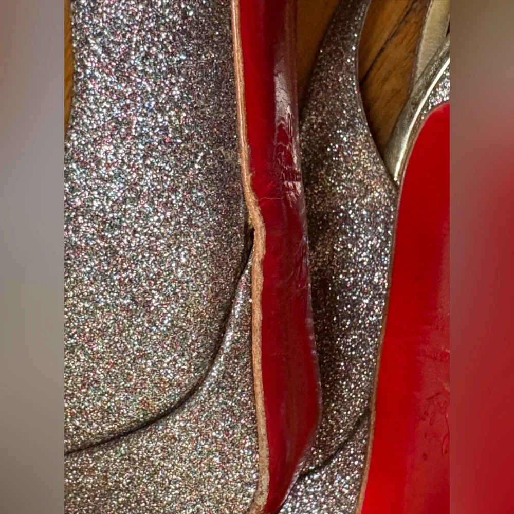 Christian Louboutin Lady Peep 150 Rainbow Glitter Peep Toe Sling Back Sz 40 - Picture 7 of 16